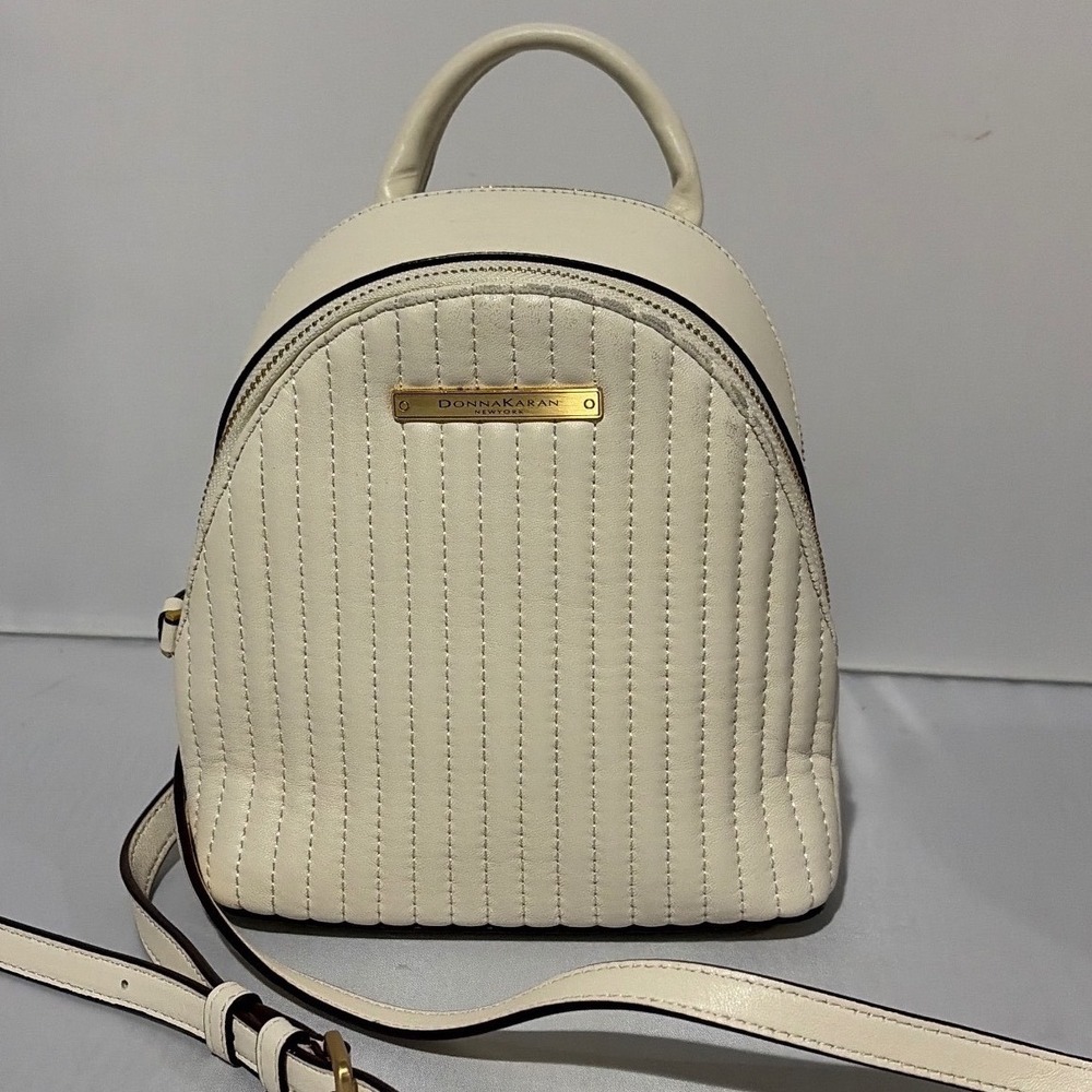 Donna Karan New York Cream Quilted Leather Mini Backpack Gold Chain Straps